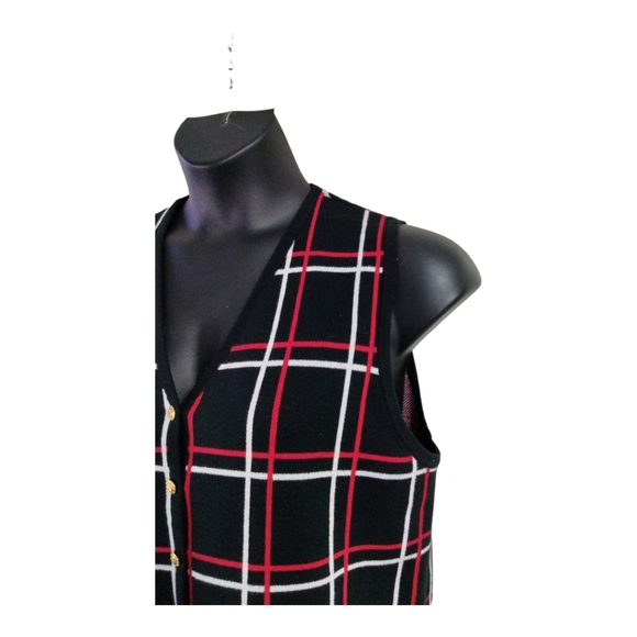 Liz Baker Sz Medium Black red white and Gold button down cotton sweater vest - Picture 9 of 13
